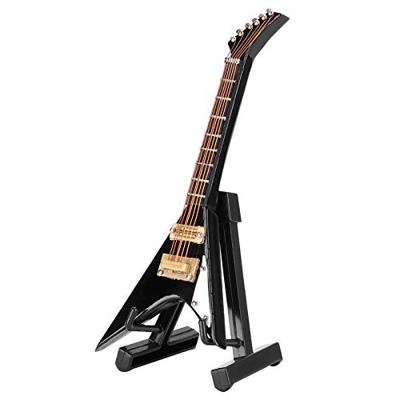 Ornamenti per chitarra a forma di V, strumento musicale in miniatura Modello chitarra nera a forma di V Mini ornamento in legno con confezione regalo 