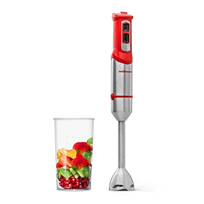 Mellerware - Frullatore a Immersione multifunzione Spiro! | Potenza 1000 W | Velocità regolabile+TURBO | Minipimer 3in1 | 4 lame Sfalsate | Acciaio In