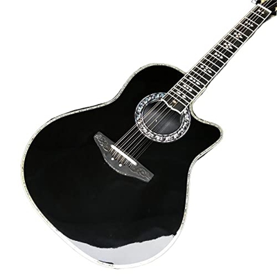 GaYouny Black 12 Corde Ovation Solid Guitar Acoustic Guitar in Fibra di Carbonio Shell Tortoise Electric Eq. Intarsi di Guitarra Beatirce (Color : Gui