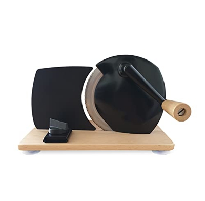 Jupiter Robot da cucina manuale con manovella e piastra in legno, nero 305001