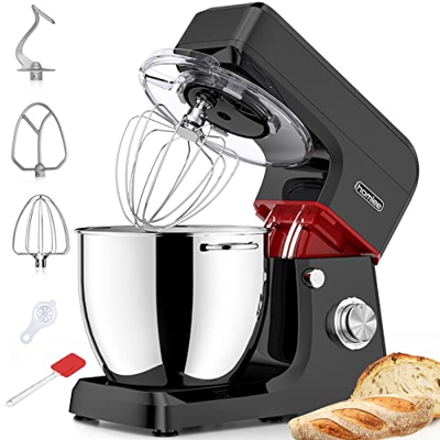 Planetaria Homlee 1800W Impastatrice Planetaria 6 velocità Robot da cucina 6,5L Ciotola in acciaio inox con 2 maniglie Contiene uncino impastatore e m