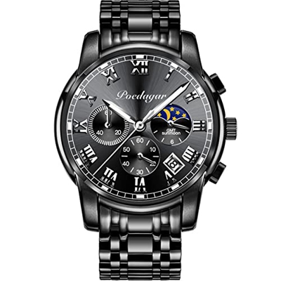 Smartwatch per Uomo, Orologi al Quarzo per Uomo, Orologio Cronografo Impermeabile con Data Analogico Fasi Lunari Quadrante Luminoso Business Orologi d
