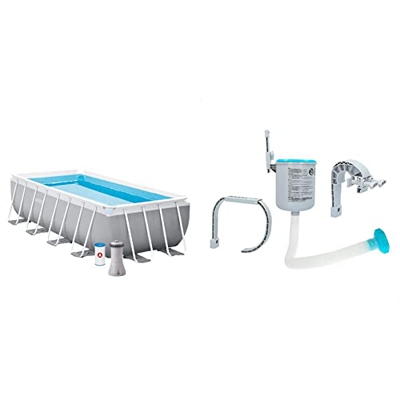 Intex 26792NP Piscina Fuori Terra Rettangolare 26778-488 x 244 x 107 Centimeters & Skimmer Di Superficie Per Montaggio A Parete, 20.96 x 24.13 x 33.02
