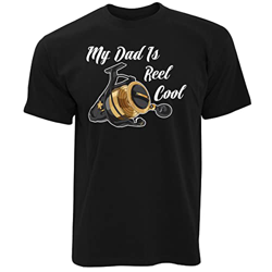 XINXI Father's Day Fishing T Shirt My Dad Is Reel Cool Pun River Sea Boat Ocean Black S en oferta