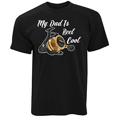 XINXI Father's Day Fishing T Shirt My Dad Is Reel Cool Pun River Sea Boat Ocean Black S