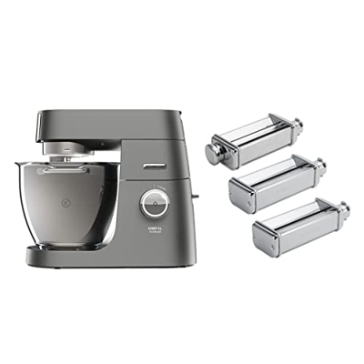 Kenwood KVL8300S Impastatrice Planetaria Chef Titanium SYSTEM PRO & MAX980ME Set Sfogliatrice, Tagliapasta Spaghetti e Tagliapasta per Fettuccine Acce