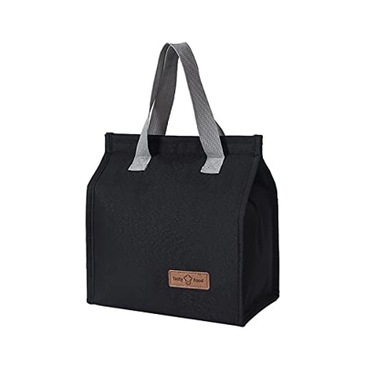 Cabailt Borsa per il pranzo da donna, uomo, bambino, borsa termica morbida, per la scuola o i viaggi, con velcro (nero)