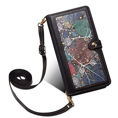 TTVV per iPhone 11 Crossbody Cerniera Custodia,retrò Foglia Portafoglio Borsa Borsetta con Spallina Slot per Schede Tasca Magnetico PU Pelle Flip Coll