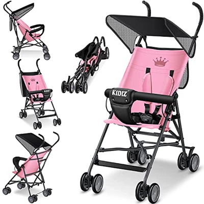 KIDIZ® Passeggino per bambini, pieghevole, pieghevole, 360°, ruote da 4", con parasole, pieghevole, cintura di sicurezza a 5 punti, a partire dai 6 me