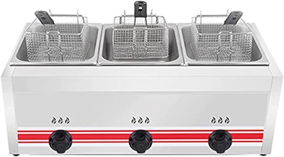 Friggitrice a Gas in Acciaio Inox con cestello e regolatore di Temperatura per Patatine Fritte, Frutti di Mare, Ristorante, Cucina Domestica (30 l)