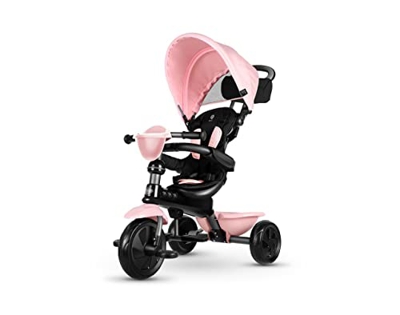 Mondial Toys Triciclo QPlay COSY 4in1 CON MANIGLIONE DIREZIONABILE BORSA E CAPPOTTINA PARASOLE (Pink)