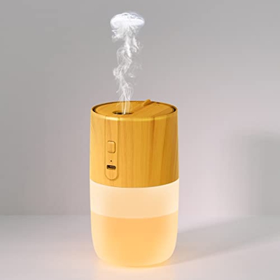 Mini Umidificatore a Ultrasuoni, 300ml Umidificatore d'Aria, 2 Modalità di Nebulizzazione Regolabile Anello di Fumo Medusa, Umidificatore con Cavo USB