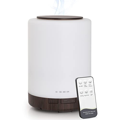 WD&CD Diffusore di Aromi, 300ml Umidificatore Ultrasuoni con Telecomando/7 LED Colori/Spegnimento Automatico, Diffusore di Oli Essenziali per Spa,Yoga