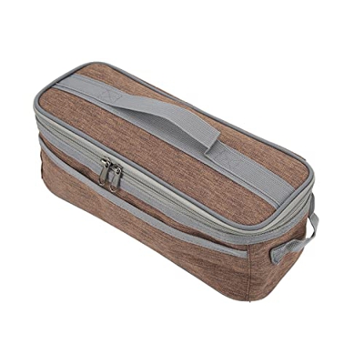 Demeras Borsa per stoviglie, Borsa da Campeggio Portatile di Grande capacità Manico Confortevole Doppia Cerniera Pratica per Picnic(Marrone Opaco)