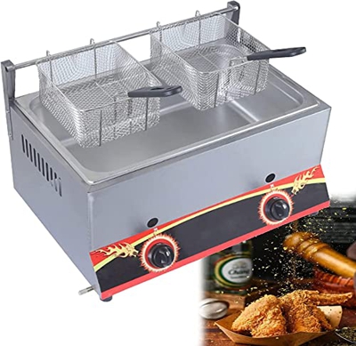 CRADZZA Friggitrice A Gas di Grande capacità, Friggitrice A GPL in Acciaio Inossidabile per Uso Domestico E Commerciale, Potenza di Fuoco Regolabile, 