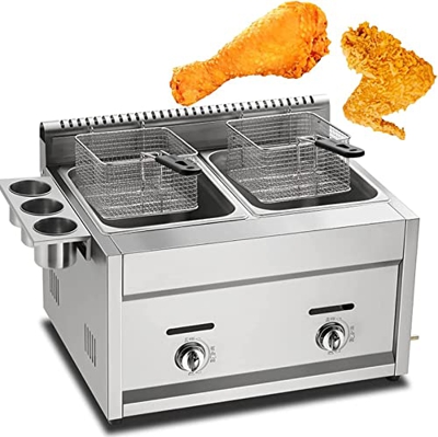 CRADZZA Friggitrice A Gas in Acciaio Inossidabile, Friggitrice Commerciale A Macchina per Patatine Fritte LGP, con Cestelli E Coperchi, Potenza di Fuo