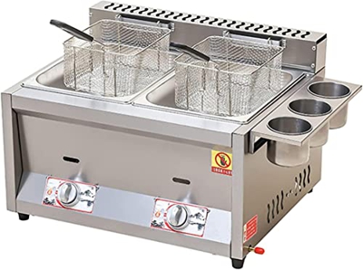 CRADZZA Friggitrice A Gas, Friggitrice A Gas da Banco Commerciale con Cestello E Coperchio A Prova di Spruzzi, Potenza di Fuoco Regolabile, per Cucina