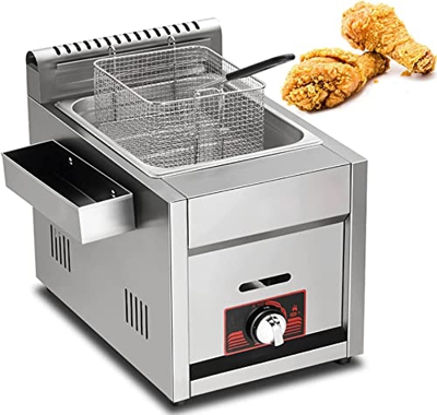 CRADZZA Friggitrice A Gas in Acciaio Inossidabile, Friggitrice Commerciale A Macchina per Patatine Fritte LGP, con Cestelli E Coperchi, Potenza di Fuo