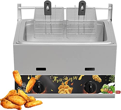 CRADZZA Friggitrice A Gas per Ristorante con Cucina Domestica, Grande capacità 11L/23L, con Cestelli E Coperchio Rimovibili, Acciaio Inossidabile 304,