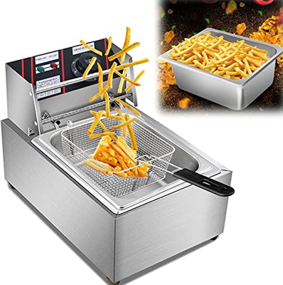 CRADZZA Friggitrice Elettrica Multifunzione per Casa Commerciale Picnic, 2500W, Friggitrice Elettrica Professionale, Termostato Regolabile 50~200℃, Co