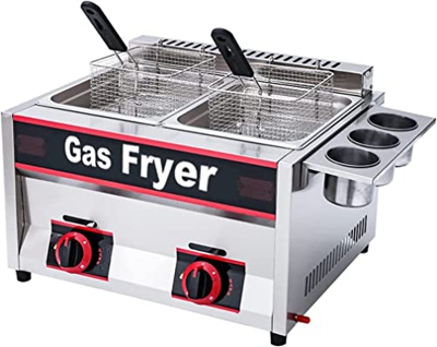 CRADZZA Friggitrice A Gas in Acciaio Inossidabile con Cestelli E Coperchi, Potenza di Fuoco Regolabile, Friggitrice Doppia di Grande capacità da 22L, 