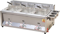 CRADZZA Friggitrice A GPL in Acciaio Inossidabile, Friggitrice A Gas Multifunzione Commerciale, Controllo della Temperatura Indipendente, Acciaio Inos en oferta