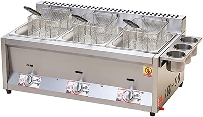CRADZZA Friggitrice A GPL in Acciaio Inossidabile, Friggitrice A Gas Multifunzione Commerciale, Controllo della Temperatura Indipendente, Acciaio Inos