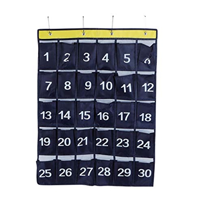 Yencoly 30 Tasche numerate, Supporto per Telefono da Appendere a Parete, Organizer da Appendere con Numeri, Porta calcolatrice Blu Navy e Tasche per C