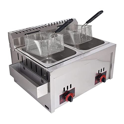 Friggitrice A Gas, Friggitrice A Doppia Vasca in Acciaio Inossidabile, Cucina Industriale Commerciale Ristorazione Ristorante, Friggitrice a Gas 2 Ces