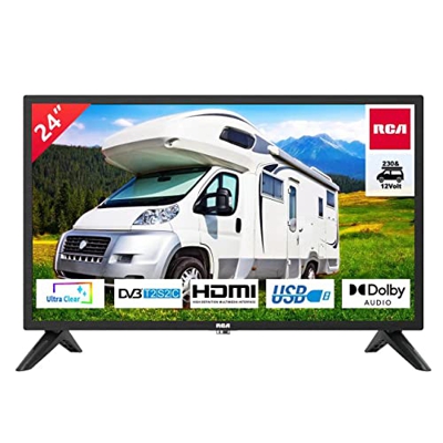 RCA RB24H2CU Televisore 24 pollici (TV 60 cm), per case mobili e roulotte, adattatore per auto 12V, Dolby Audio, DVB-C/T2/S2, connessione VGA, HDMI, U