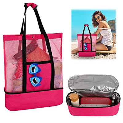 Borsa da Spiaggia in Rete Borsa Portatile da Picnic in Rete a Doppio Strato Borsa Termica per Picnic da Viaggio Borsa da Viaggio per Picnic Separazion