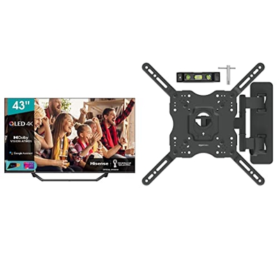 Hisense 43" QLED 4K 2021 43A78GQ, Quantum Dot, Smart TV VIDAA 5.0, HDR Dolby Vision, ‎Nero & Amazon Basics - Staffa snodata da parete, per TV da 22” a