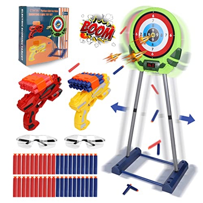 STOTOY Giochi di Tiro Bersaglio Mobile per Bambini, Kit Bersaglio Elettrico con 2 Pistole Blaster/40 Proiettili/2 Occhiali, Giocattoli Regalo di Compl