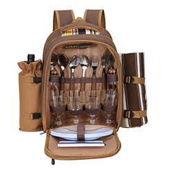 Picnic Backpack Cooler for 4 Person with Insulated Bag Wine Holder Fleece Blanket Cutlery Set Beach Day Travel Hiking Camping BBQs Family And Lovers G en oferta
