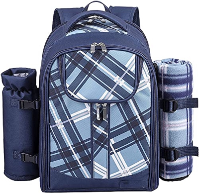 Portable Picnic Backpack Cooler for 4 Person with Tableware Insulated Cooler Compartment Picnic Blanket And Picnic Cutlery Outdoor Camping Bag
