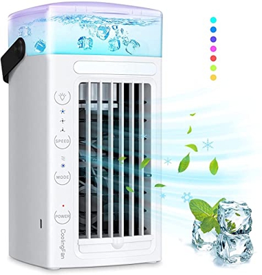 Xirlzhed Mini Raffreddatore d'Aria - Luce D'Atmosfera A LED A 7 Colori Condizionatore da Camera, Protezione Ambientale Ventilatore da Scrivania - per