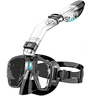 Yuemsh da Snorkeling Set Subacquea Pieghevole con Dry Top e Supporto per Fotocamera, Attrezzatura da Snorkeling Professionale Antiappannamento-Nero