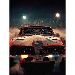 Doppelganger33 Ltd Classic Sports Car Muscle Cinematic Night Atmospheric Race in Fog Large XL Wall Art Canvas Print características