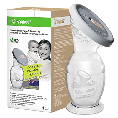 haakaa 100 ML Tiralatte Manuale con Coperchio e Base Ventosa, Trasparente Tiralatte in Silicone, Aspirazione Manuale per Risparmiare Latte, Sano e Inn