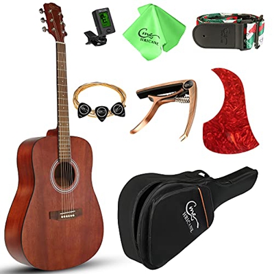 Hricane Chitarra acustica 4/4 per principianti adulti Dreadnought 41 pollici set chitarra acustica con custodia accordatore capo corde