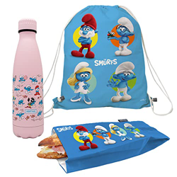 NERTHUS FIH 1077 Set Zaino + Borsa Spuntino + Bottiglia Doppia Parete 350 ml Puffi en oferta