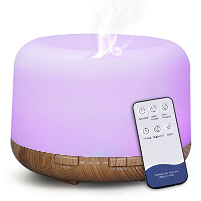 Diffusore di Oli Essenziali 500ml , Telecomando Ultrasuoni Umidificatore Senza BPA con Luce a 7 Colori