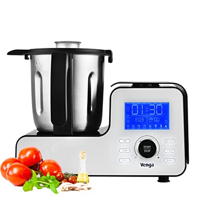 Venga! Robot da Cucina Multifunzione, Formato Compatto, 10 Programmi, con Bilancia e Ricettario, 1500 W, Bianco/Nero, VG HA 3000