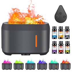 Diffusore di oli Essenziali con Effetto Fiamma, GuKKK 200ML Diffusore di Aromi con 7 Colori LED, Umidificatore a Fiamma con 6 * 10ml Oli Essenziali, U características