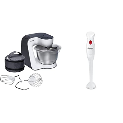 Bosch MUM5 Impastatrice Planetaria Robot da Cucina Multifunzione, 900 W, 7 Velocità, Grigio + Bosch Elettrodomestici MSM14000 CleverMixx Frullatore ad