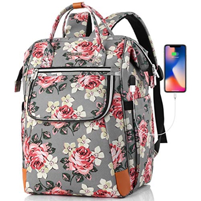 YIORMIOR Zaino da donna, per la scuola, per ragazze, adolescenti con porta di ricarica USB, per università, viaggi, tempo libero, lavoro, F12 Fiore, 1