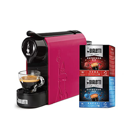 Bialetti Gioia, Macchina da Caffè Espresso per Capsule in Alluminio sistema Bialetti il Caffè d'Italia, Supercompatta, Fucsia + 32 CAPSULE características