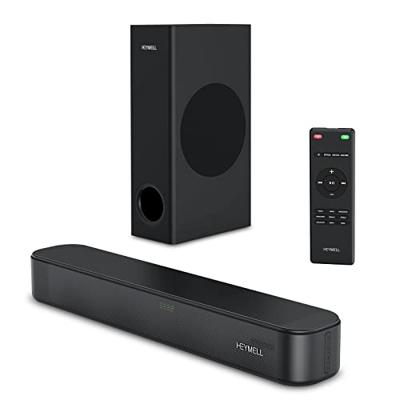 Heymell 2.1CH 160W Soundbar Con Subwoofer Cablato, Bassi Più Potenti e Chiari. Nessun Rumore di Fondo, Suono Molto Chiaro, Soundbar Per TV DSP 3D Surr