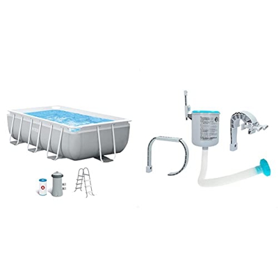 Intex 26784 Piscina Prisma Metal Frame con pompa filtro e scaletta, 300x175x80 cm, Rettangolare, Grigio & Skimmer Di Superficie Per Montaggio A Parete