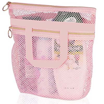 Aosbset Bolsa de Malla para ducha, Bolsa portátil de Malla para ducha, organizador de artículos de tocador colgante de secado rápido con ASA, organiza